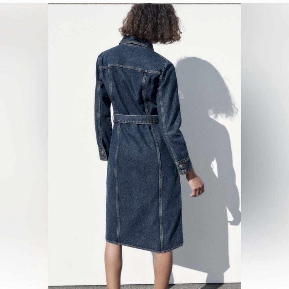 Zara Belted Button Front Denim Dress XS - Picture 6 of 15